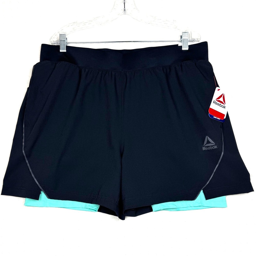 NWT Reebok 2-in-1 Shorts RBK-DRY Reflective Performance Athletic Mens XL Black